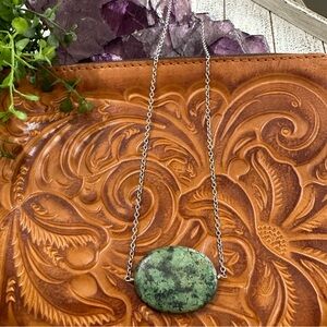 African Turquoise Jasper Green Stone Sterling Silver Plated Necklace